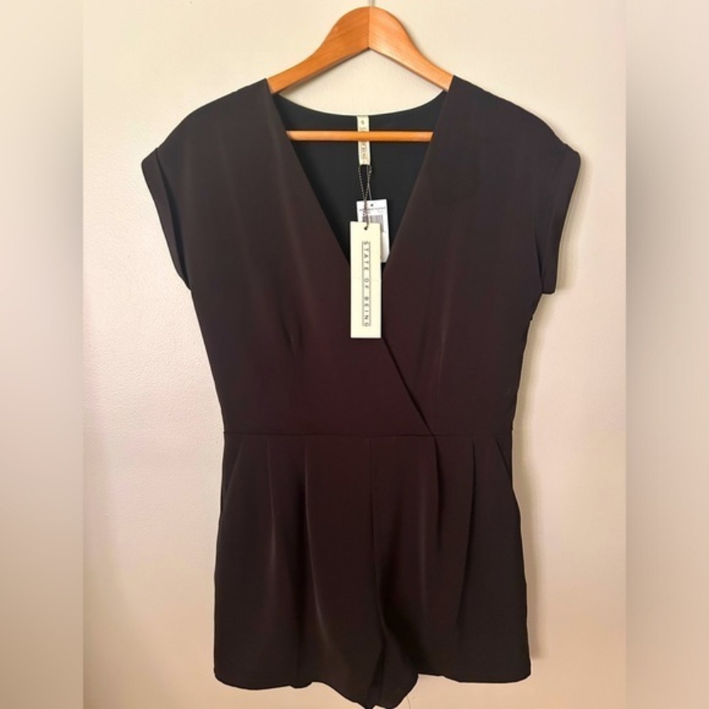 State Of Being Revolve Black Rolled Sleeve Cross Front Playsuit Romper S